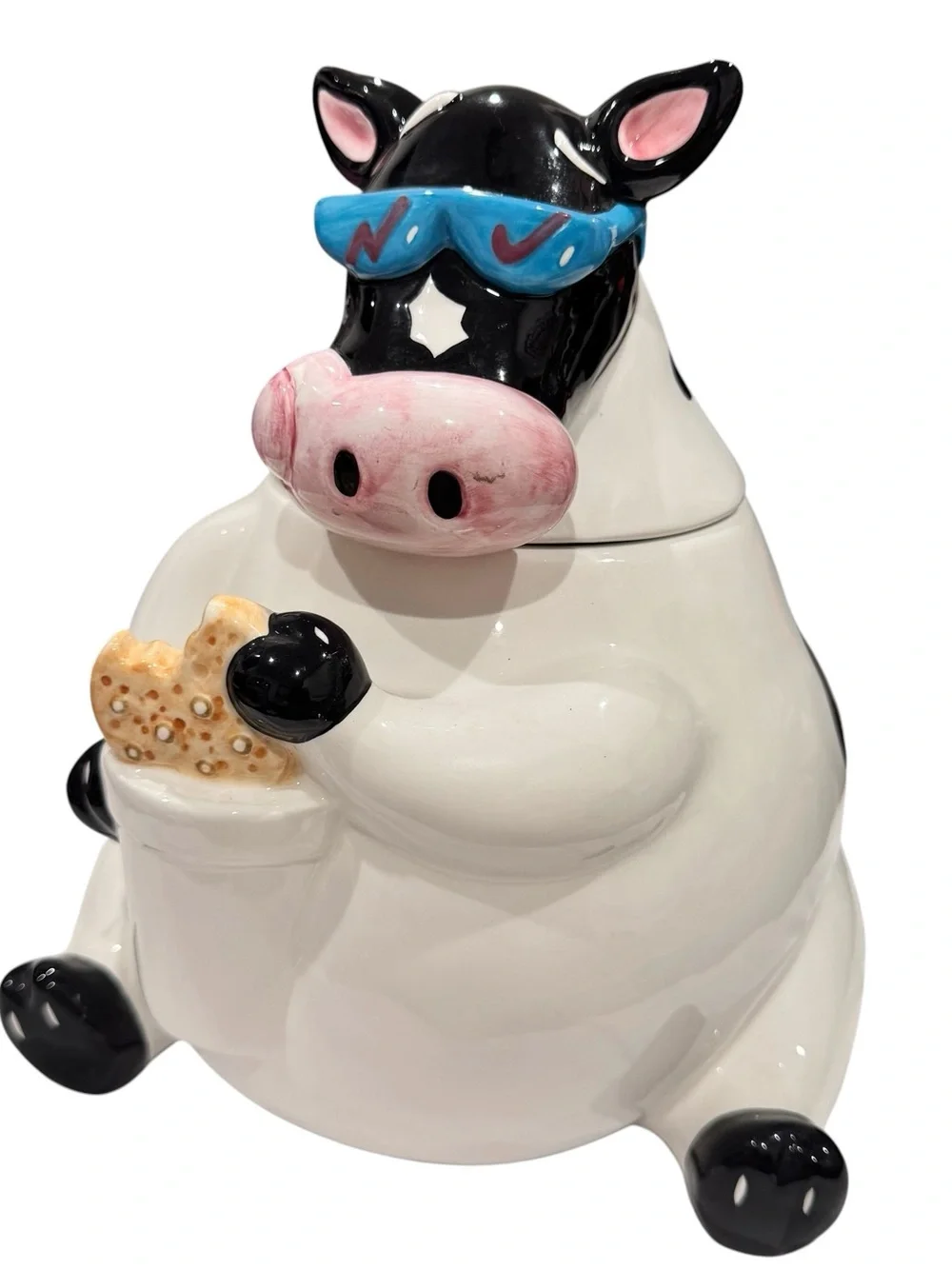 VTG ‘96 Treasure Craft Cool Cow With Sunglasses Ceramic Cookie Jar Moo Milk Farm